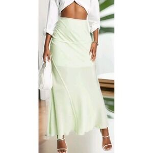 ASOS DESIGN Maxi Skirt Size‎ 12 Extra Large Asymmetrical Lined Sage Green NWT